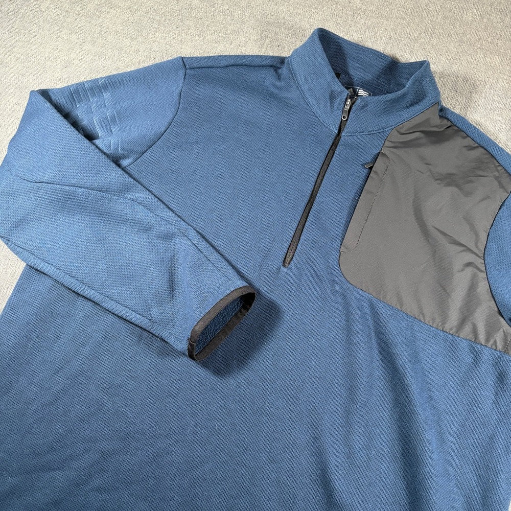 Adidas Quarter Zip Pullover Mens XL Blue Waffle‎ Knit Chest Pocket Golf Top